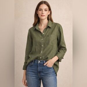 Linen Olive Night Boyfriend Button Down by GAP